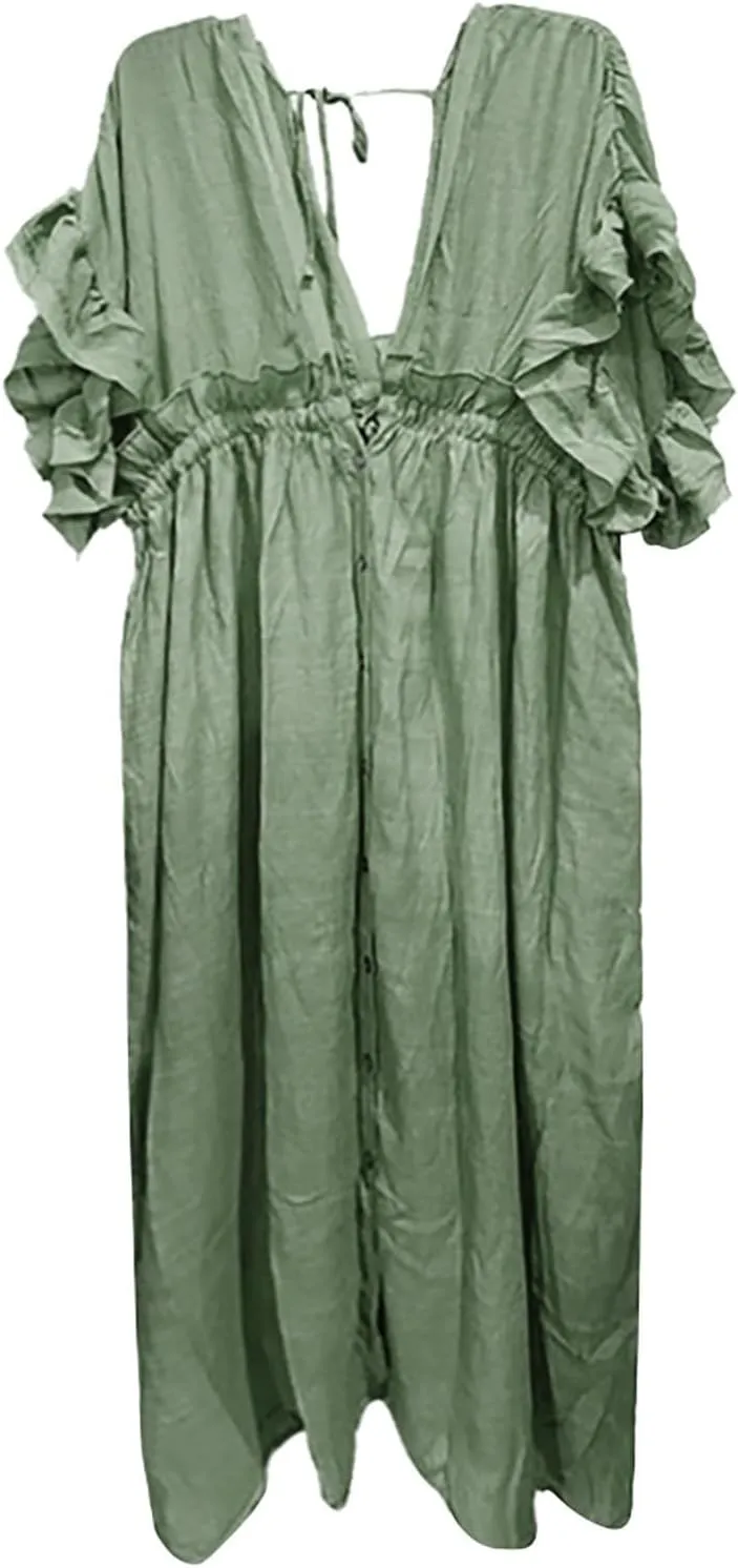 Kaftan Dresses for Women Plus Size Batwing Sleeve Caftans Long Bathing Suit Cover Up Maxi Beach Dress Loungewear