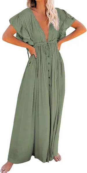 Kaftan Dresses for Women Plus Size Batwing Sleeve Caftans Long Bathing Suit Cover Up Maxi Beach Dress Loungewear