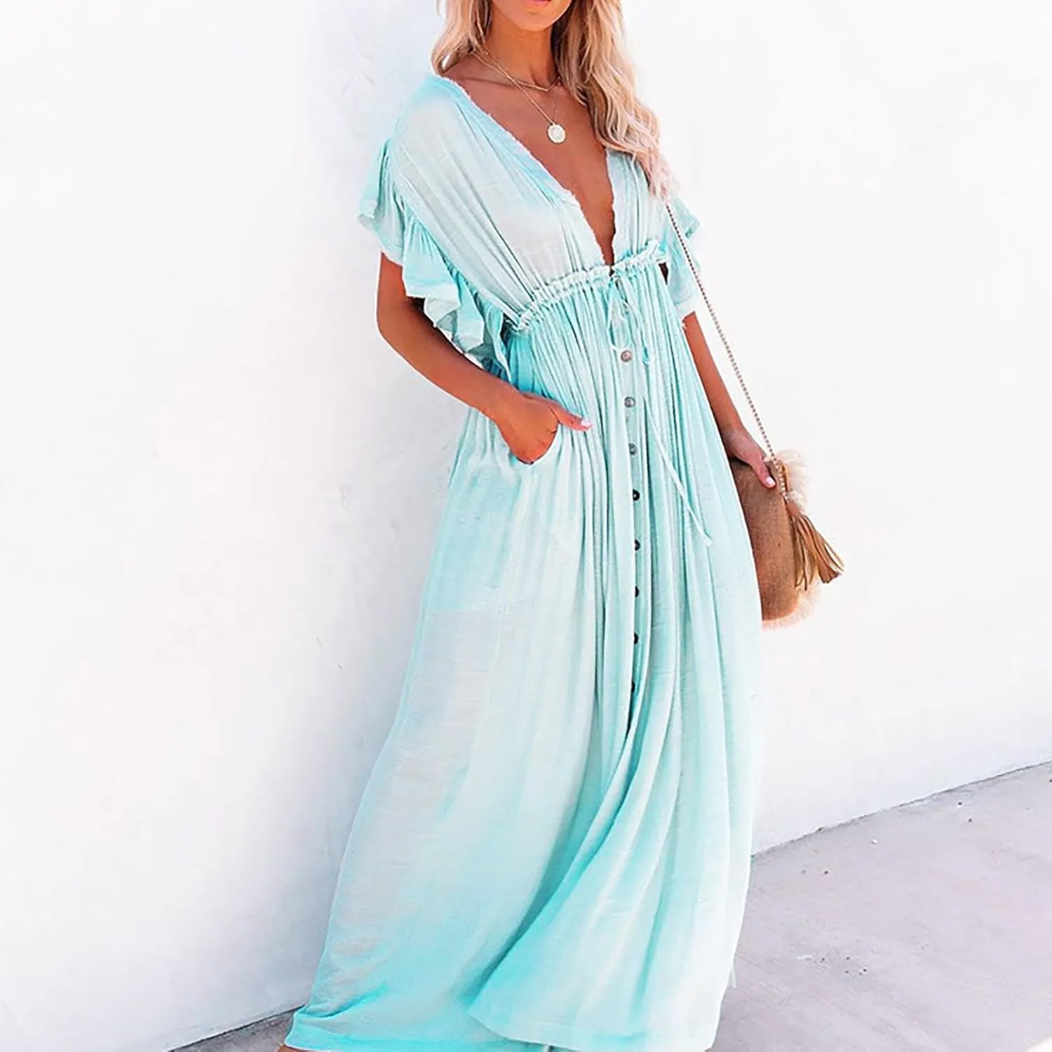 Kaftan Dresses for Women Plus Size Batwing Sleeve Caftans Long Bathing Suit Cover Up Maxi Beach Dress Loungewear