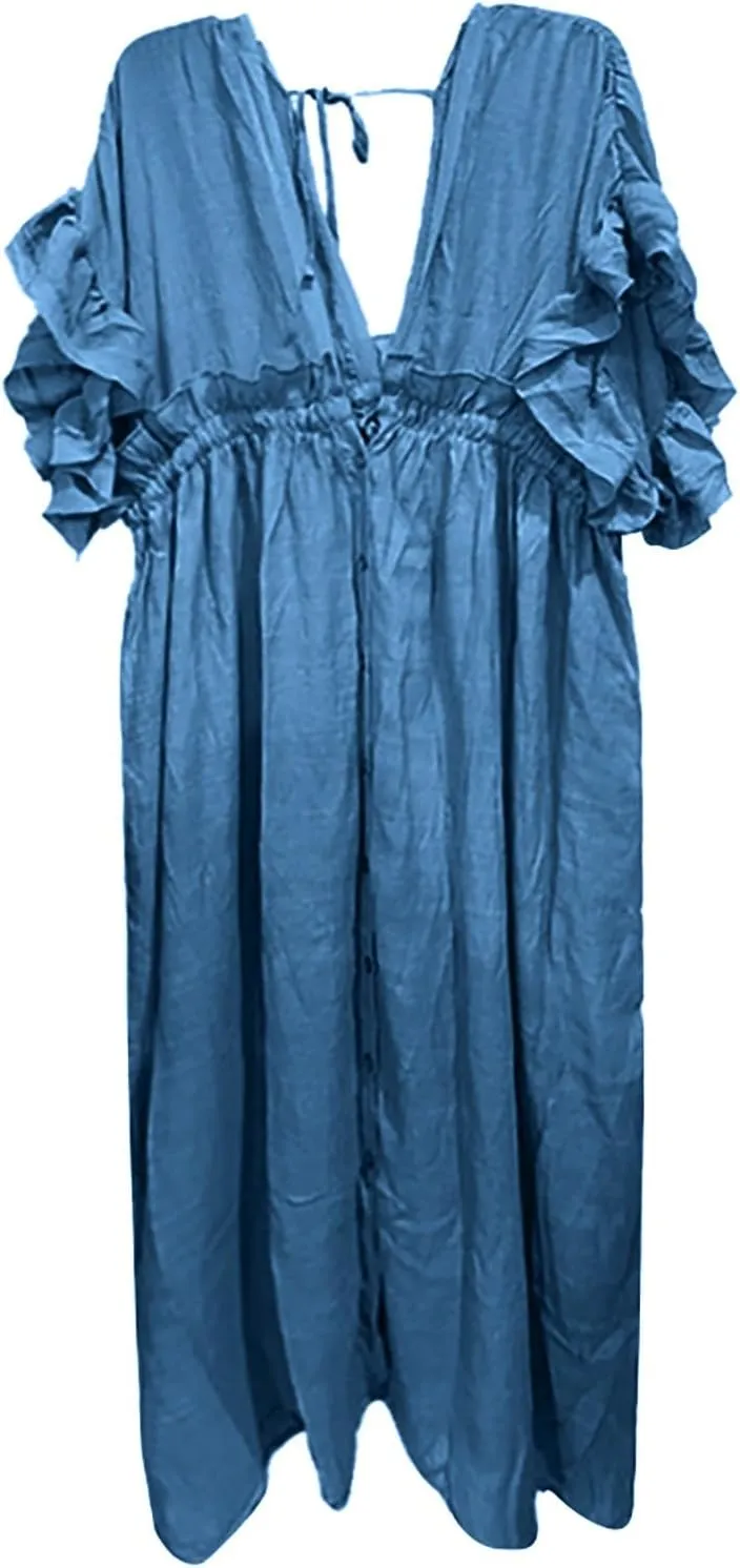 Kaftan Dresses for Women Plus Size Batwing Sleeve Caftans Long Bathing Suit Cover Up Maxi Beach Dress Loungewear