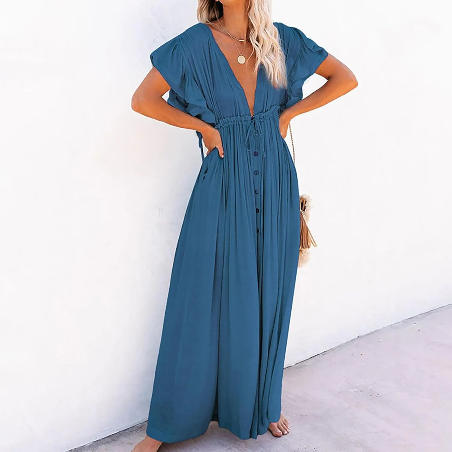 Kaftan Dresses for Women Plus Size Batwing Sleeve Caftans Long Bathing Suit Cover Up Maxi Beach Dress Loungewear
