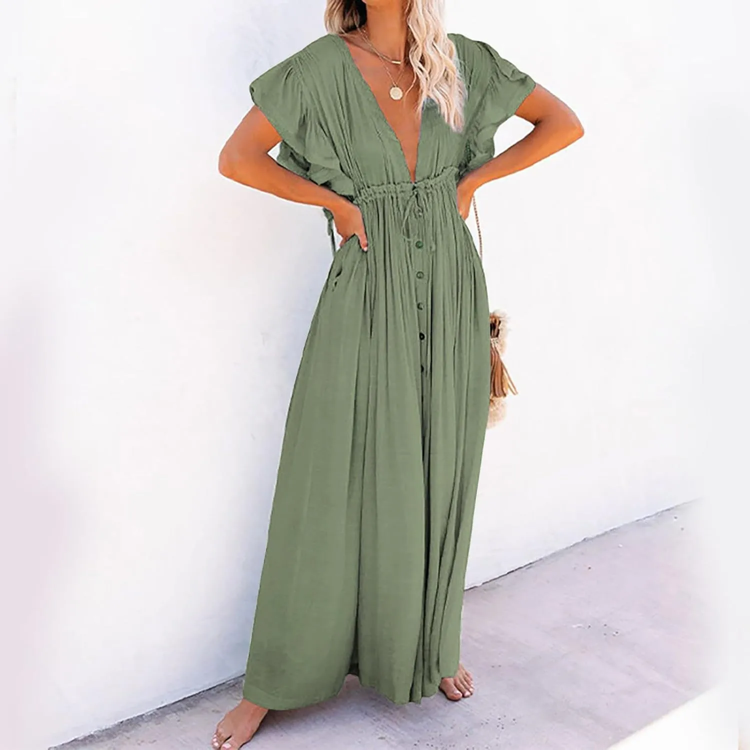 Kaftan Dresses for Women Plus Size Batwing Sleeve Caftans Long Bathing Suit Cover Up Maxi Beach Dress Loungewear