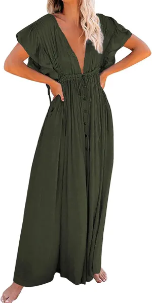 Kaftan Dresses for Women Plus Size Batwing Sleeve Caftans Long Bathing Suit Cover Up Maxi Beach Dress Loungewear