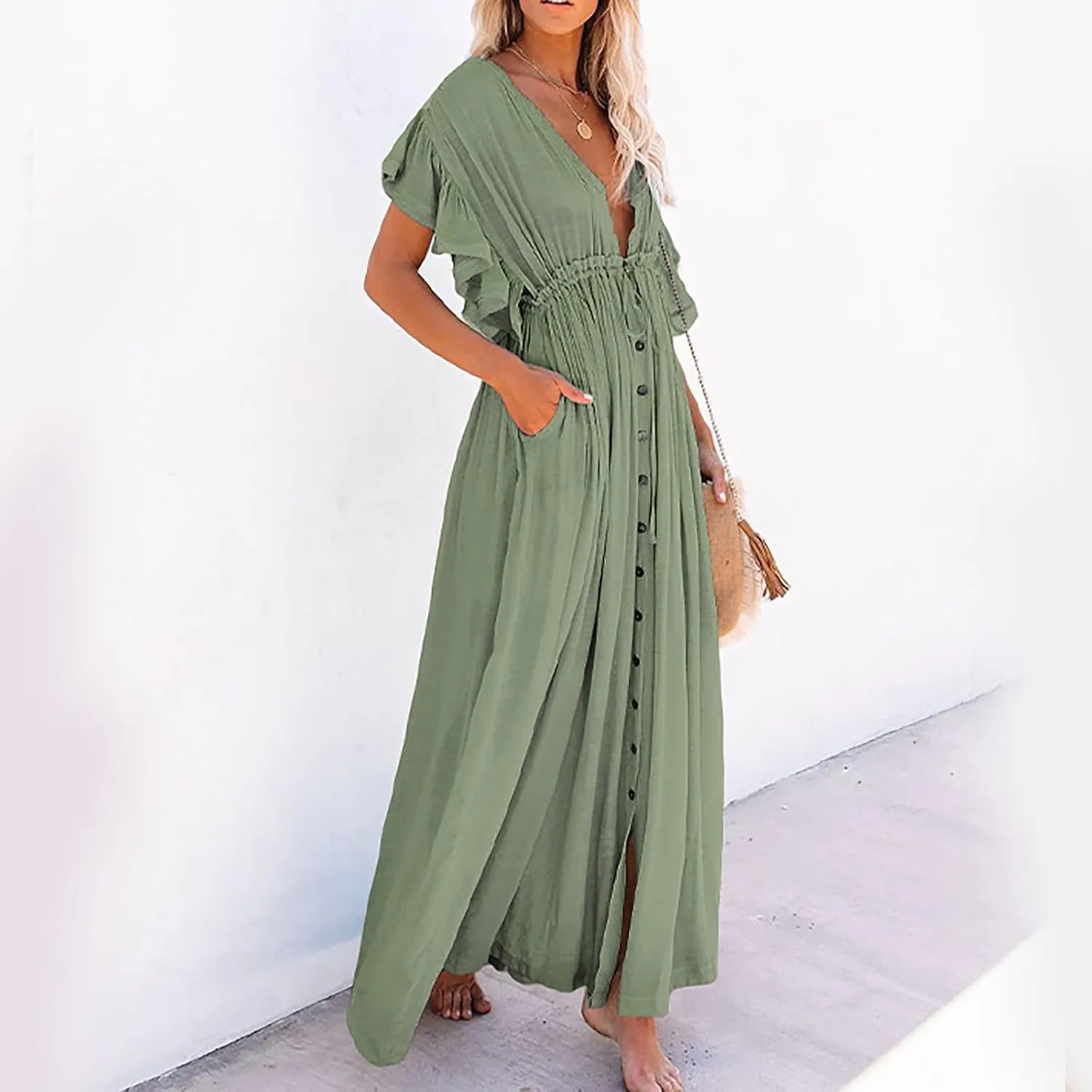 Kaftan Dresses for Women Plus Size Batwing Sleeve Caftans Long Bathing Suit Cover Up Maxi Beach Dress Loungewear