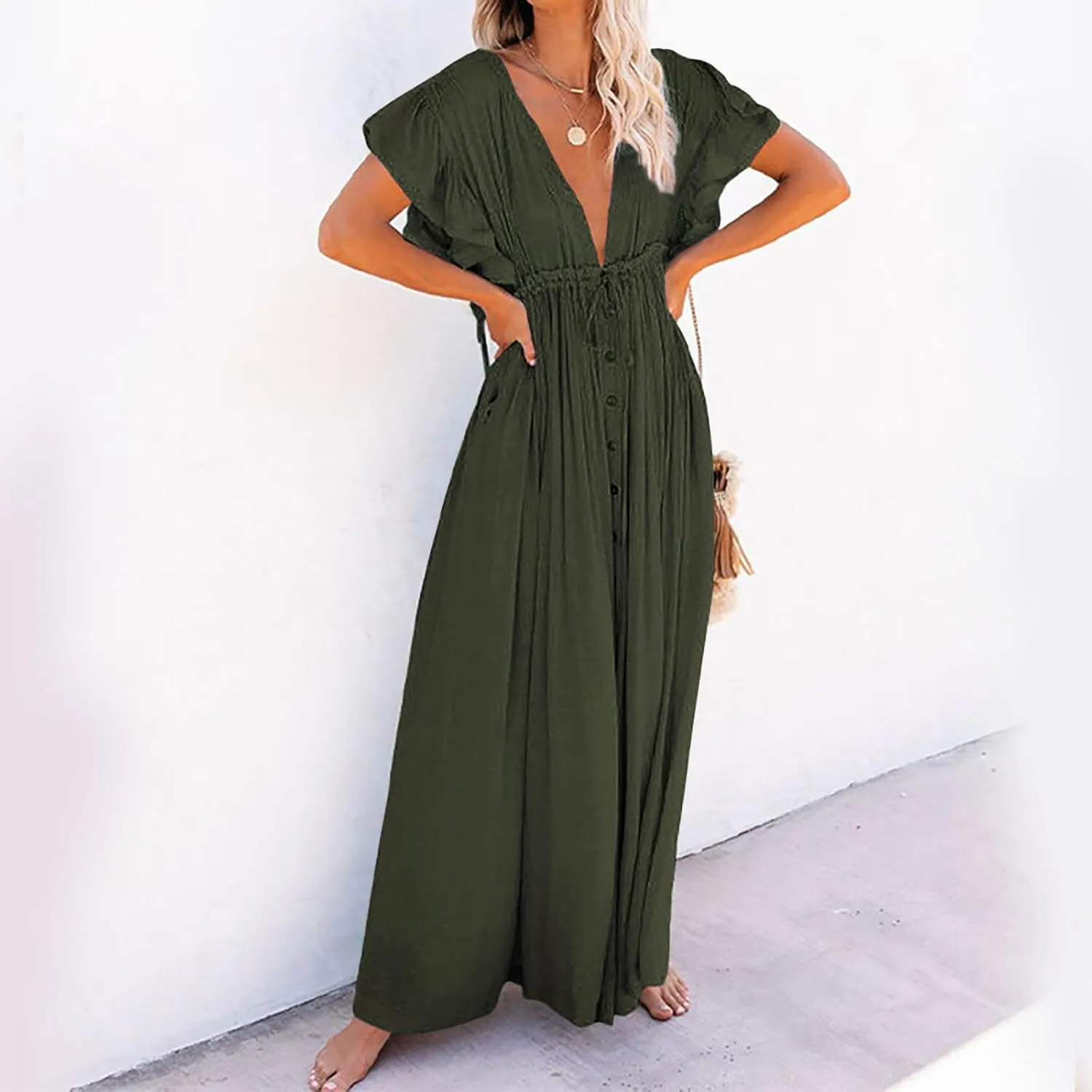 Kaftan Dresses for Women Plus Size Batwing Sleeve Caftans Long Bathing Suit Cover Up Maxi Beach Dress Loungewear