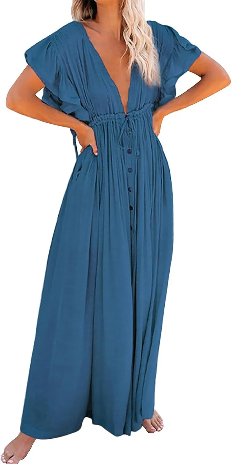 Kaftan Dresses for Women Plus Size Batwing Sleeve Caftans Long Bathing Suit Cover Up Maxi Beach Dress Loungewear