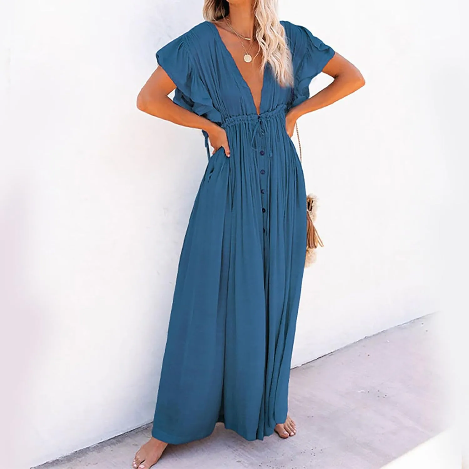 Kaftan Dresses for Women Plus Size Batwing Sleeve Caftans Long Bathing Suit Cover Up Maxi Beach Dress Loungewear