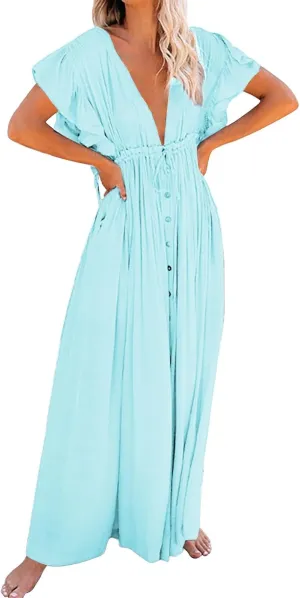 Kaftan Dresses for Women Plus Size Batwing Sleeve Caftans Long Bathing Suit Cover Up Maxi Beach Dress Loungewear