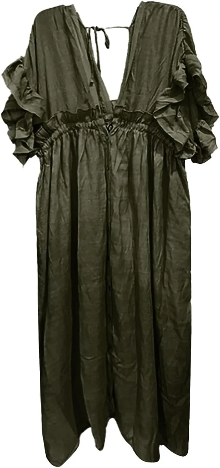 Kaftan Dresses for Women Plus Size Batwing Sleeve Caftans Long Bathing Suit Cover Up Maxi Beach Dress Loungewear