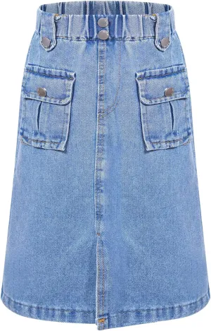 Kids Girls Denim Skirts Long Pencil Jean Skirt Cargo Skirt Summer Casual Denim Skirt