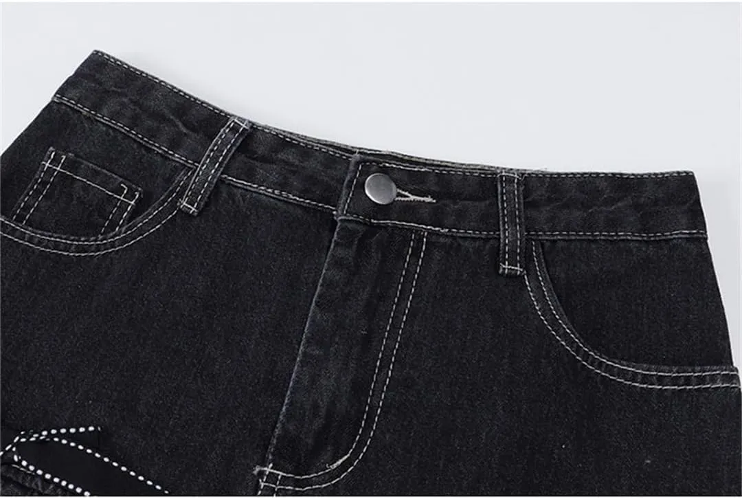 Korean Version High Waist Slim Denim Skirt Women Summer Bow Pleated Denim Miniskirt