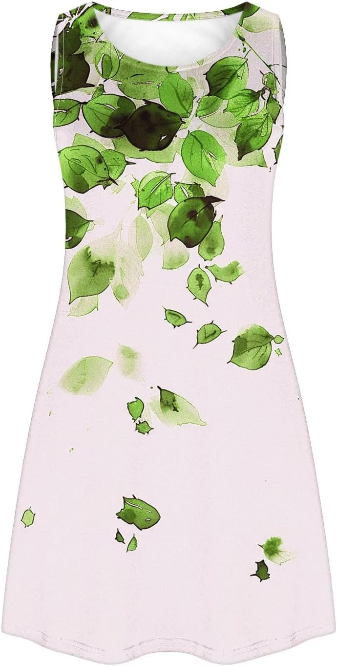 Ladies' Printed Sundress Tops 2025 Beach Wear Loose Fit Ladies Tops Crewneck Slimming Waisted Summer Outwear