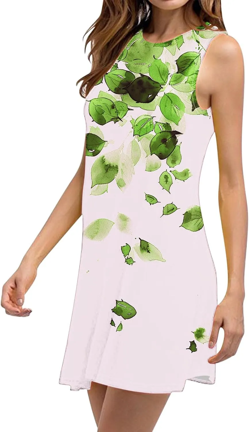 Ladies' Printed Sundress Tops 2025 Beach Wear Loose Fit Ladies Tops Crewneck Slimming Waisted Summer Outwear