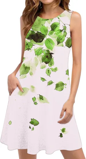 Ladies' Printed Sundress Tops 2025 Beach Wear Loose Fit Ladies Tops Crewneck Slimming Waisted Summer Outwear