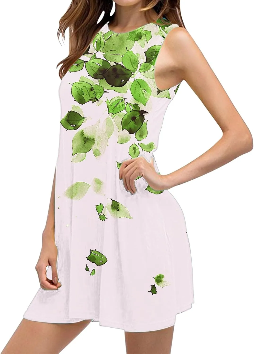 Ladies' Printed Sundress Tops 2025 Beach Wear Loose Fit Ladies Tops Crewneck Slimming Waisted Summer Outwear