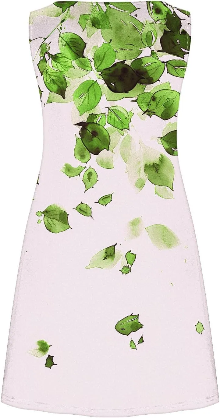 Ladies' Printed Sundress Tops 2025 Beach Wear Loose Fit Ladies Tops Crewneck Slimming Waisted Summer Outwear