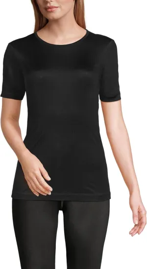 Lands' End Womens' Silk Interlock Short Sleeve Crewneck Long Underwear Thermal Baselayer Top