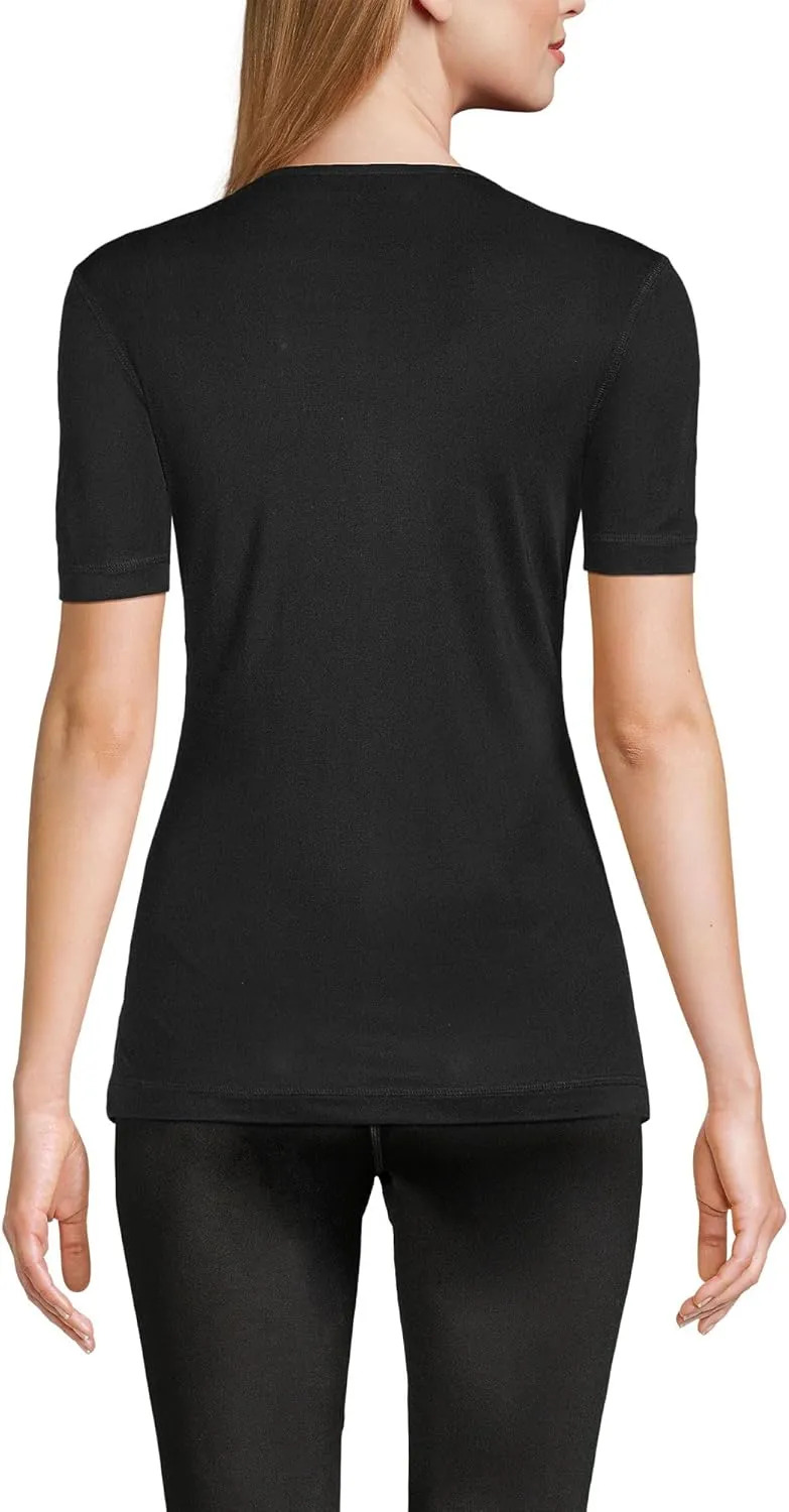 Lands' End Womens' Silk Interlock Short Sleeve Crewneck Long Underwear Thermal Baselayer Top