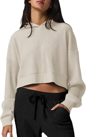LASLULU Womens Loose Long Sleeve Active Crop Tops Athletic Workout Gym Hoodies Sweatshirt Pullover Tops