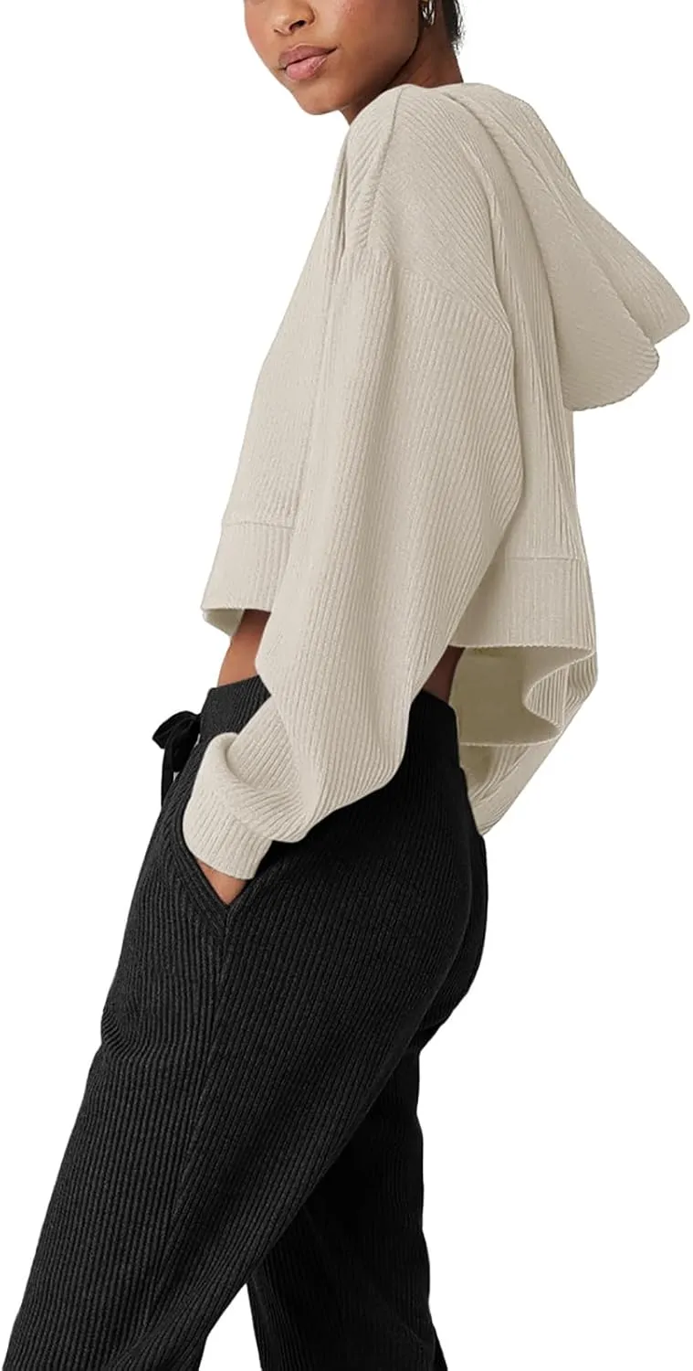 LASLULU Womens Loose Long Sleeve Active Crop Tops Athletic Workout Gym Hoodies Sweatshirt Pullover Tops