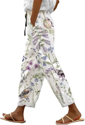 LCMTWX Flowy Linen Pants for Women 2025 Drawstring Pants Capri Pants 2025 Pants with Pockets Wide Leg Cropped Pants Cotton