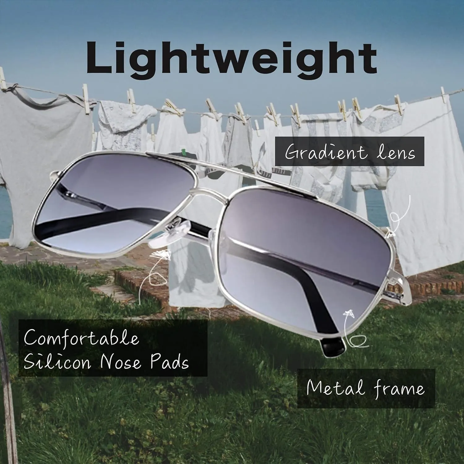 Lightweight Beach Rectangular Metal Sunglasses UV400 Protection - Gift Box Packaged