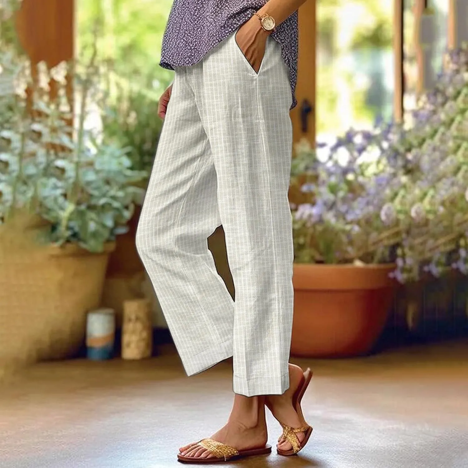 Lightweight Linen Pants Women Floral Cotton Linen Casual Pants Cropped Linen Pants Women Womens Cotton Linen Pants