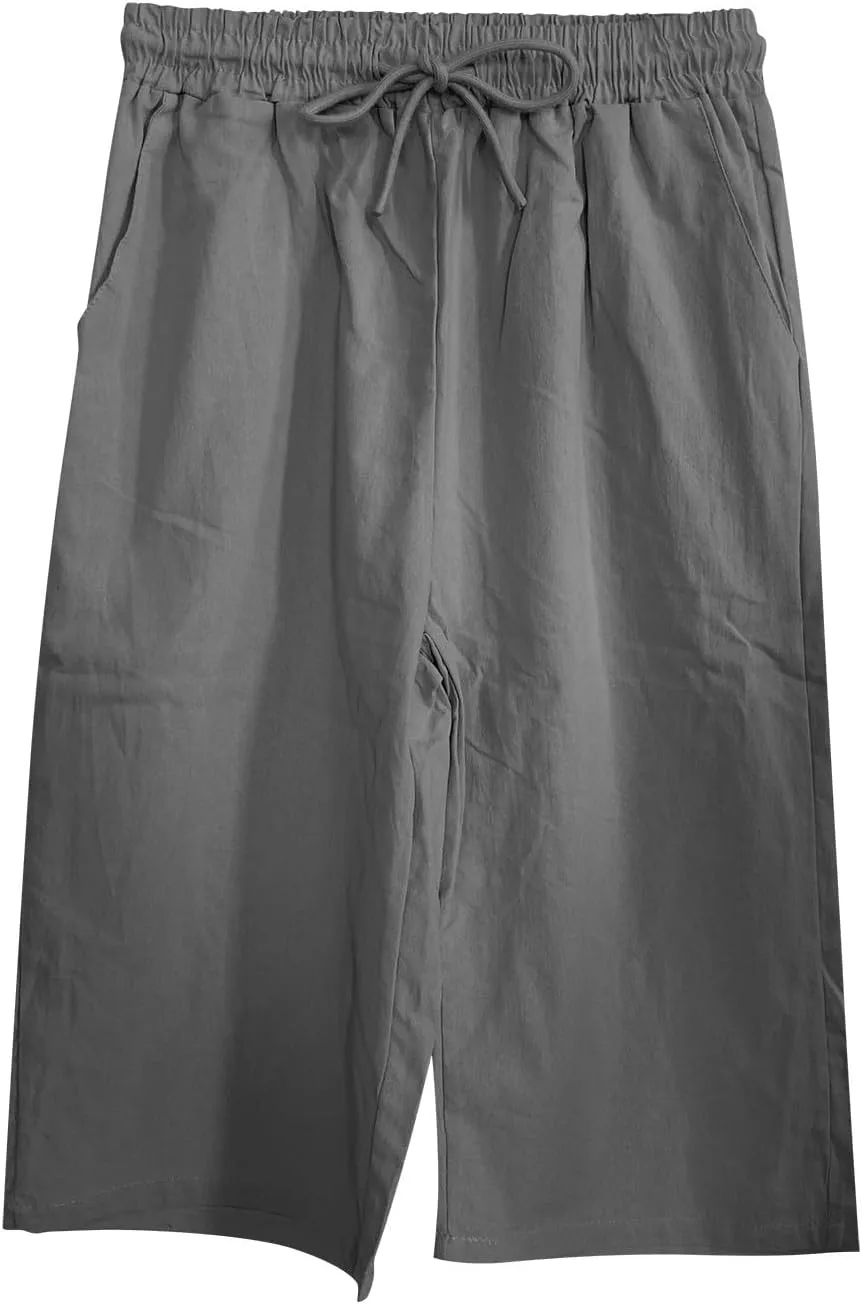 Linen Blend Pants for Women Cotton Linen Elastic Seven Pants Beach Casual Pants Linen Casual Summer Cropped Pants