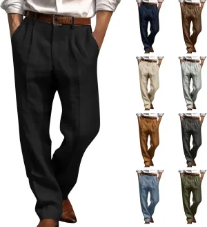 Linen Pants Men Big and Tall Straight Leg Pants Summer Breathable Pants Casual Trousers Lightweight Solid Color Pants
