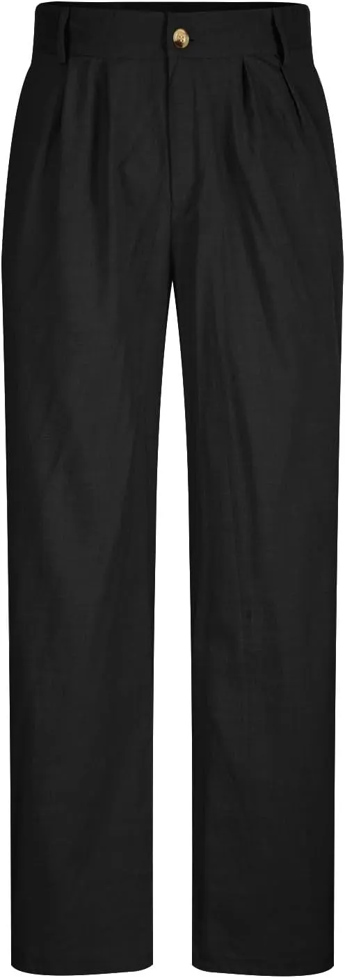 Linen Pants Men Big and Tall Straight Leg Pants Summer Breathable Pants Casual Trousers Lightweight Solid Color Pants