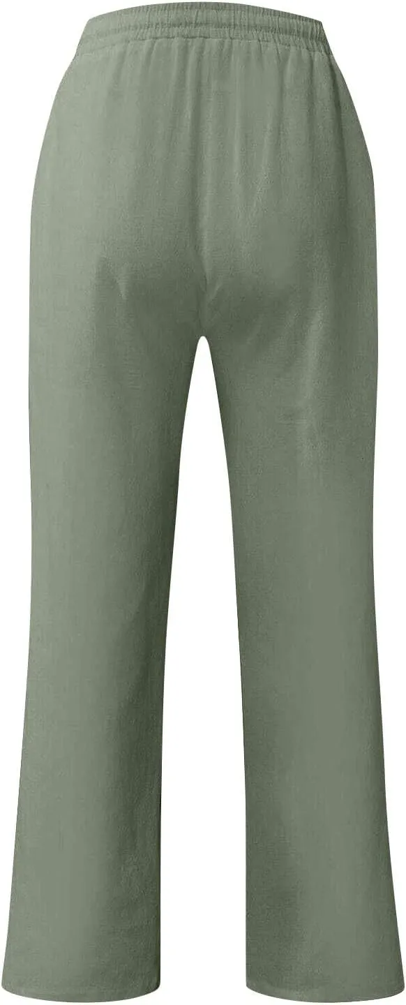 Linen Pants Men Loose Fit Plus Size Casual Pants Lightweight Elastic Waist Beach Pants Drawstring Yoga Pants Joggers