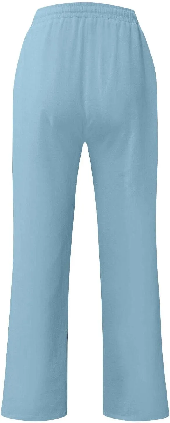 Linen Pants Men Loose Fit Plus Size Casual Pants Lightweight Elastic Waist Beach Pants Drawstring Yoga Pants Joggers