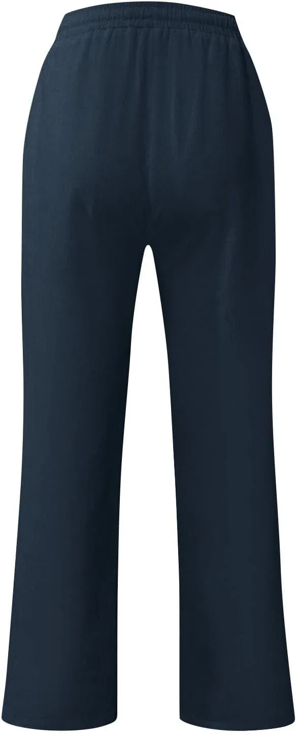 Linen Pants Men Loose Fit Plus Size Casual Pants Lightweight Elastic Waist Beach Pants Drawstring Yoga Pants Joggers