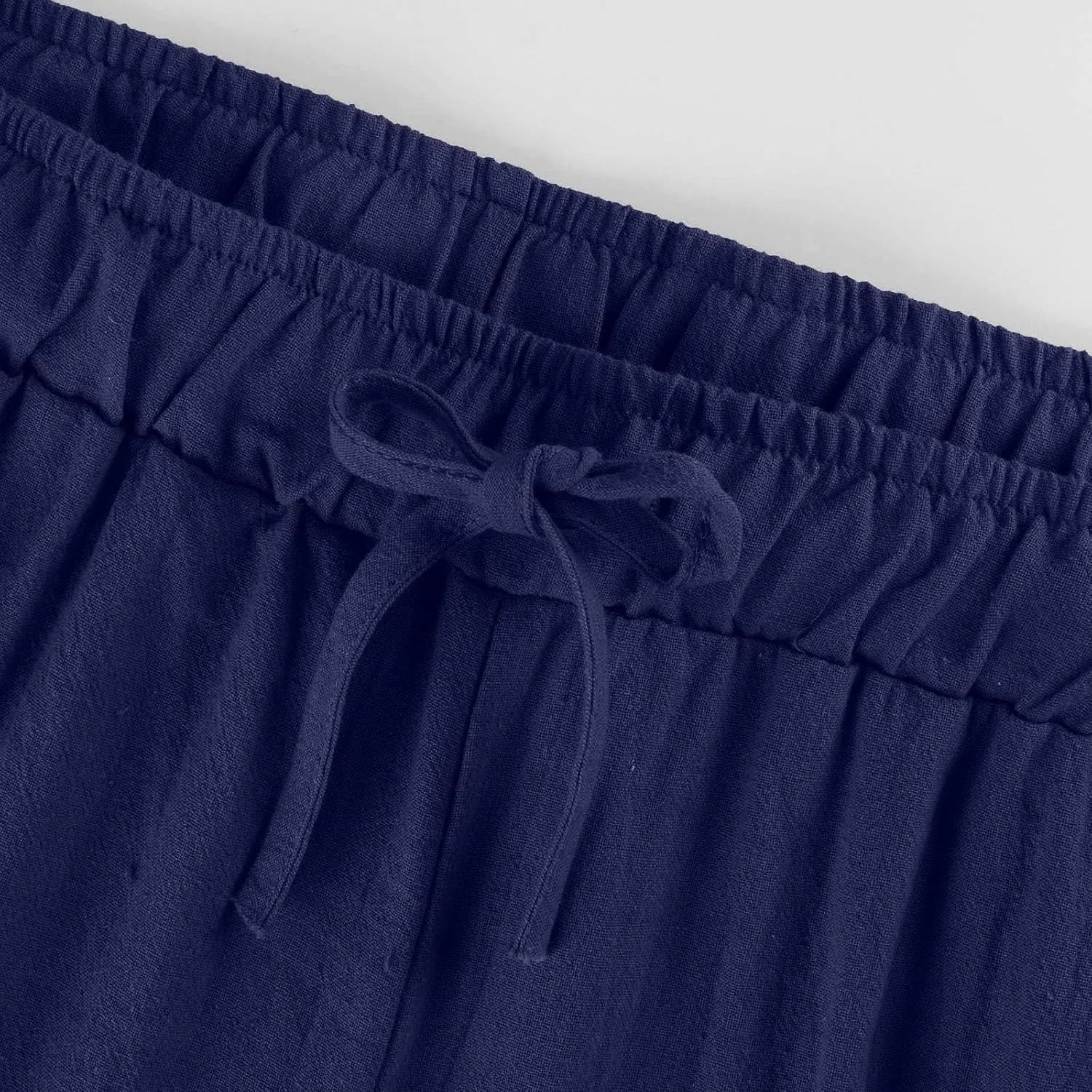 Linen Pants Women Summer Casual Baggy Wide Leg Pants Drawstring High Waisted Palazzo Pants with Pockets Travel Pants