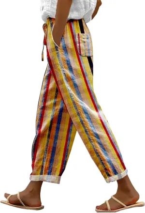 Linen Pants Women Summer Casual Drawstring Pants Petite Linen Pants for Women White Trouser Pants for Women Linen