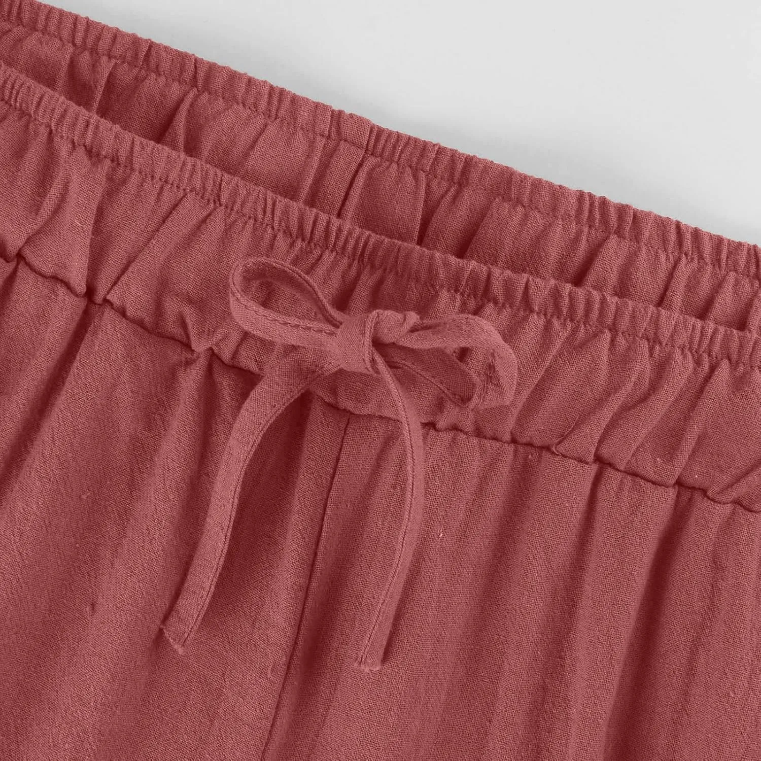 Linen Pants Women Summer Drawstring Waist Wide Leg Pants Loose Cotton Linen Palazzo Pants Casual Beach Long Pants