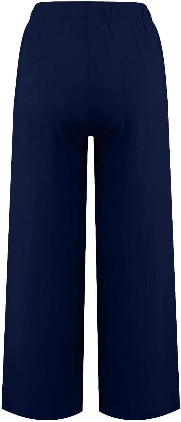 Linen Pants Women Summer Drawstring Waist Wide Leg Pants Loose Cotton Linen Palazzo Pants Casual Beach Long Pants