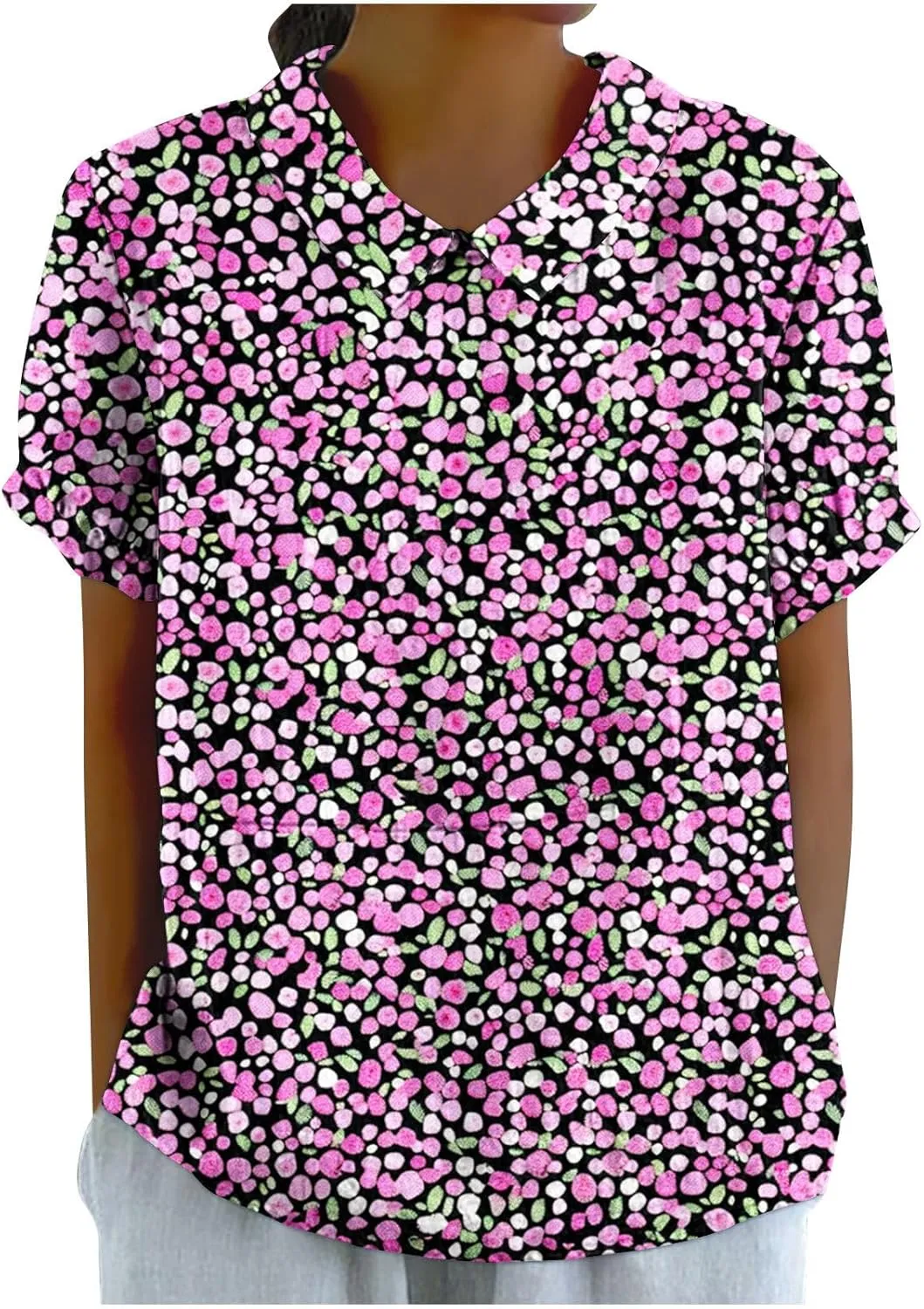 Linen Shirt for Womens Summer Tops Dressy Casual Printed V Neck Blouse Loose Fit Short Sleeve T Shirt Plus Size M-5xl