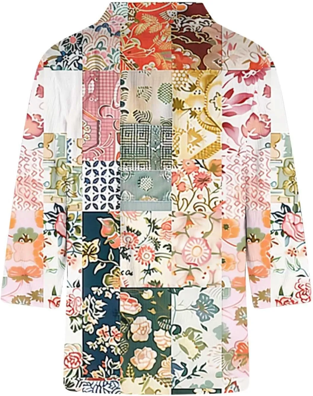 Linen Shirts for Women Cute Boho Floral Graphic Tees Summer 3/4 Length Sleeve V Neck Tunic Blouses Casual Tshirts