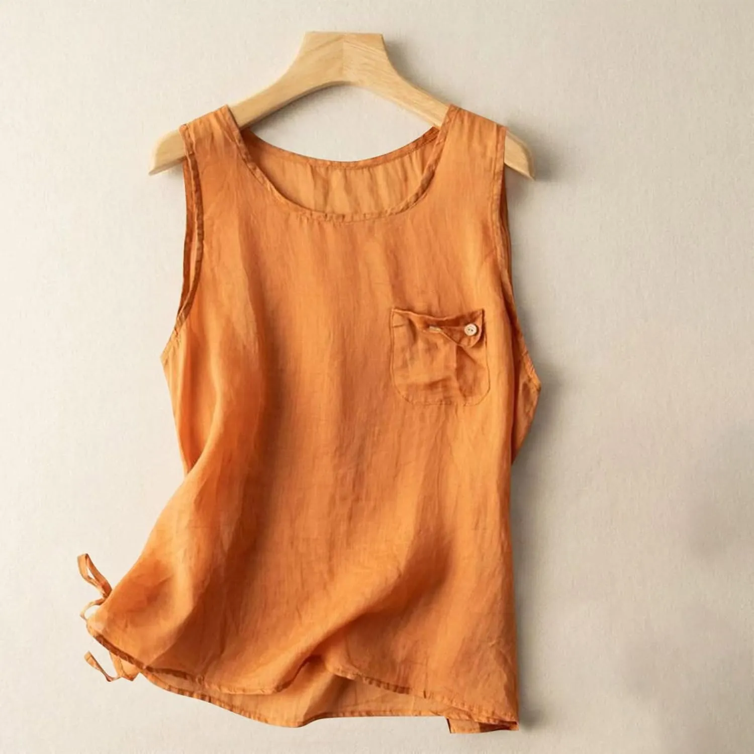 Linen Shirts for Women Summer Dressy Sleeveless Crewneck Plus Size Tank Tops Solid Color Lightweight Comfy Vests