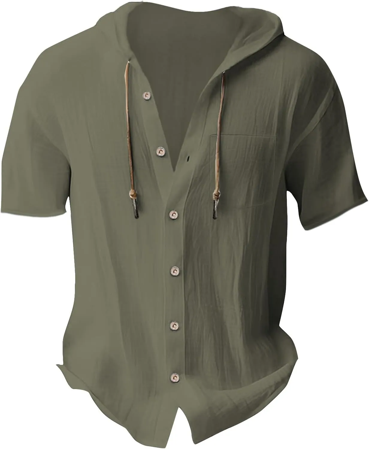 Linen Shirts Mens Vintage Bohemia Cotton Button Down Beach Hippie Shirt Summer Casual Lace Up Long Sleeve Hoodies