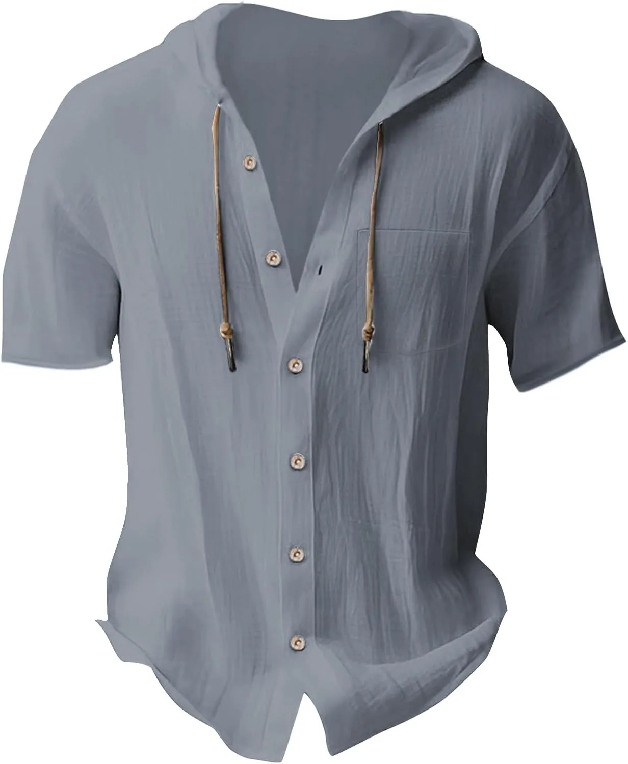 Linen Shirts Mens Vintage Bohemia Cotton Button Down Beach Hippie Shirt Summer Casual Lace Up Long Sleeve Hoodies