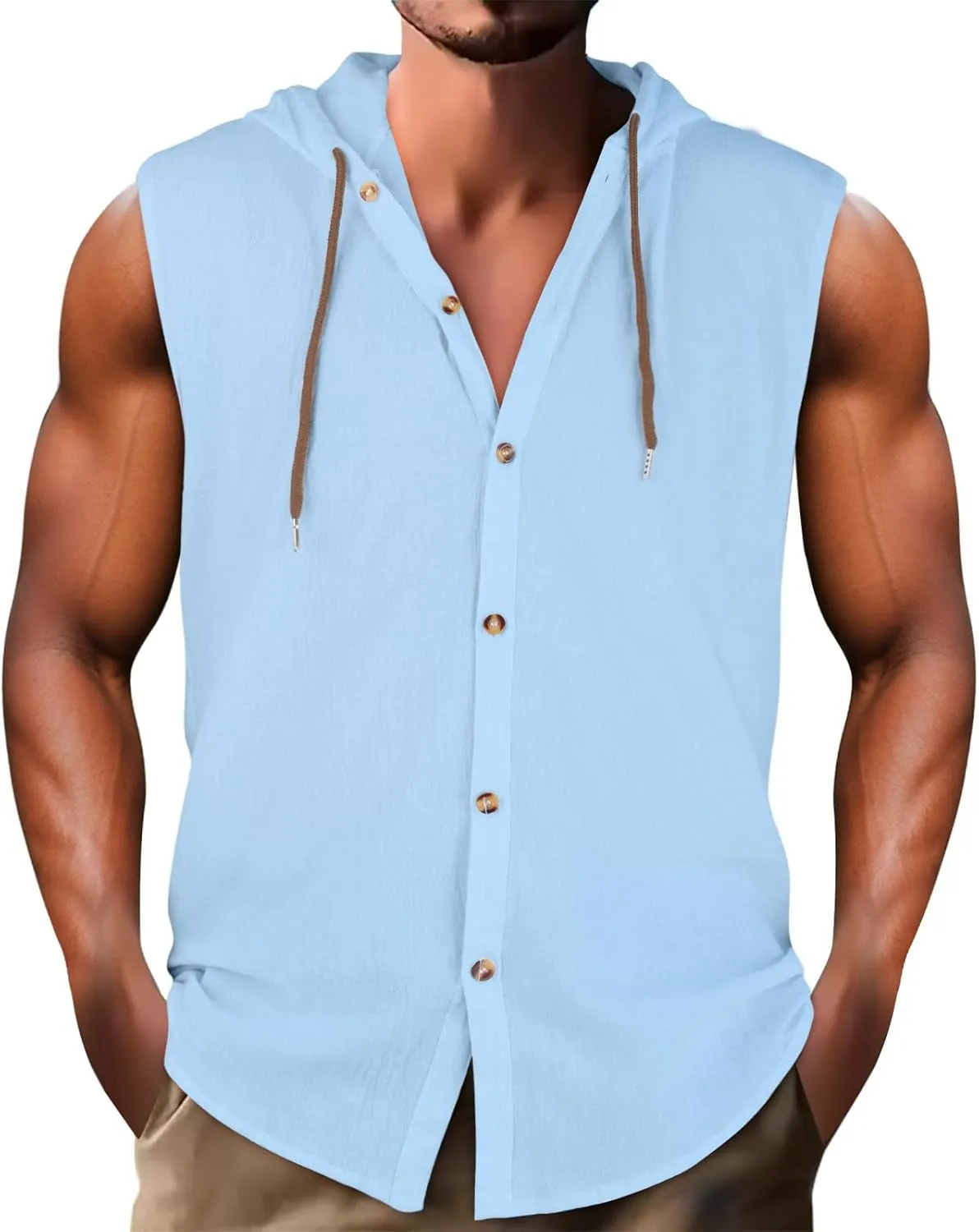 Linen Sleeveless Hoodies Mens Quick Dry Breathable Summer Beach Tops Casual Loose Fit Tees UV UPF 50  Sun Shirts 2025