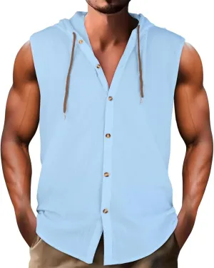 Linen Sleeveless Hoodies Mens Quick Dry Breathable Summer Beach Tops Casual Loose Fit Tees UV UPF 50  Sun Shirts 2025