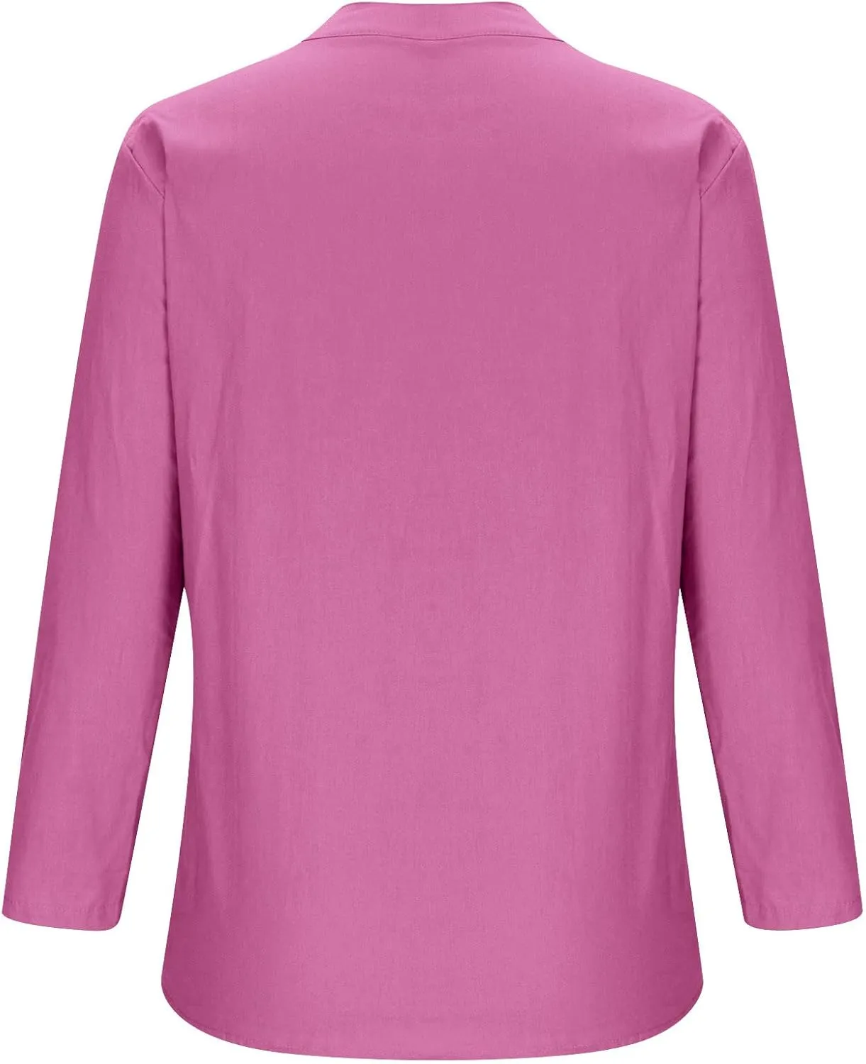 Linen Tops for Women Plus Sized Long Sleeve V-Neck Blouse Tops Casual Solid Color Spring Oclothes