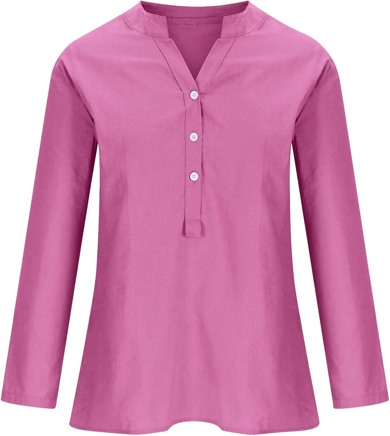 Linen Tops for Women Plus Sized Long Sleeve V-Neck Blouse Tops Casual Solid Color Spring Oclothes