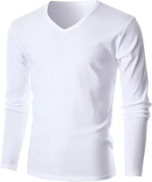 LONGBIDA Men's Thermal Underwear V-Neck T-Shirt Slim Fit Lightweight Long Sleeve Pullover