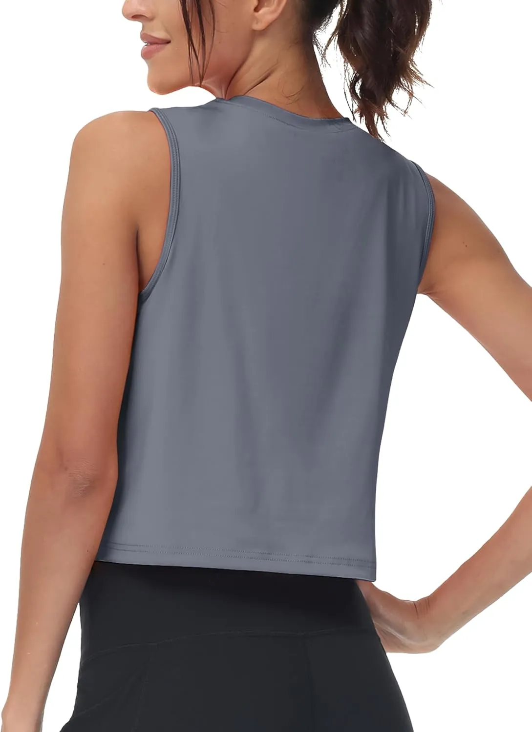 MAGCOMSEN Women's Workout Cropped Tops UPF 50  Athletic Running Tank Tops Sleeveless Gym Sports Muscle Shirts