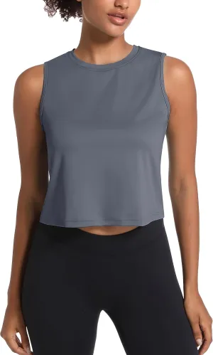 MAGCOMSEN Women's Workout Cropped Tops UPF 50  Athletic Running Tank Tops Sleeveless Gym Sports Muscle Shirts