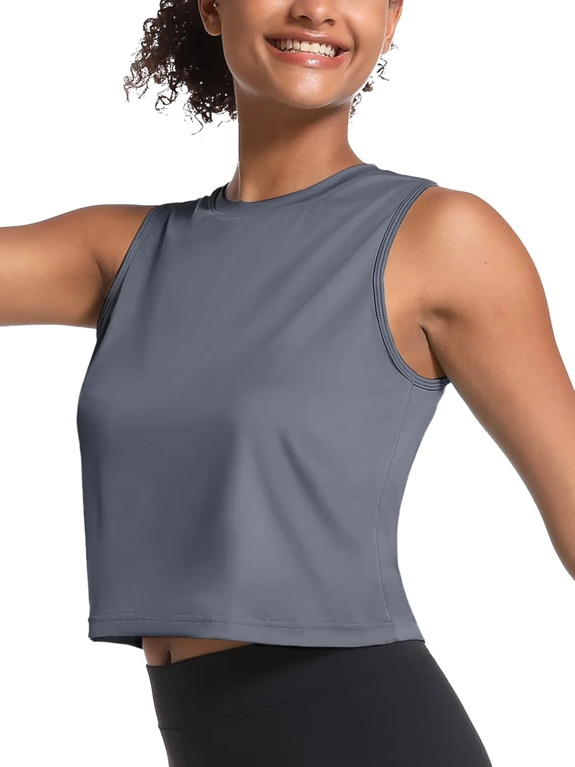 MAGCOMSEN Women's Workout Cropped Tops UPF 50  Athletic Running Tank Tops Sleeveless Gym Sports Muscle Shirts